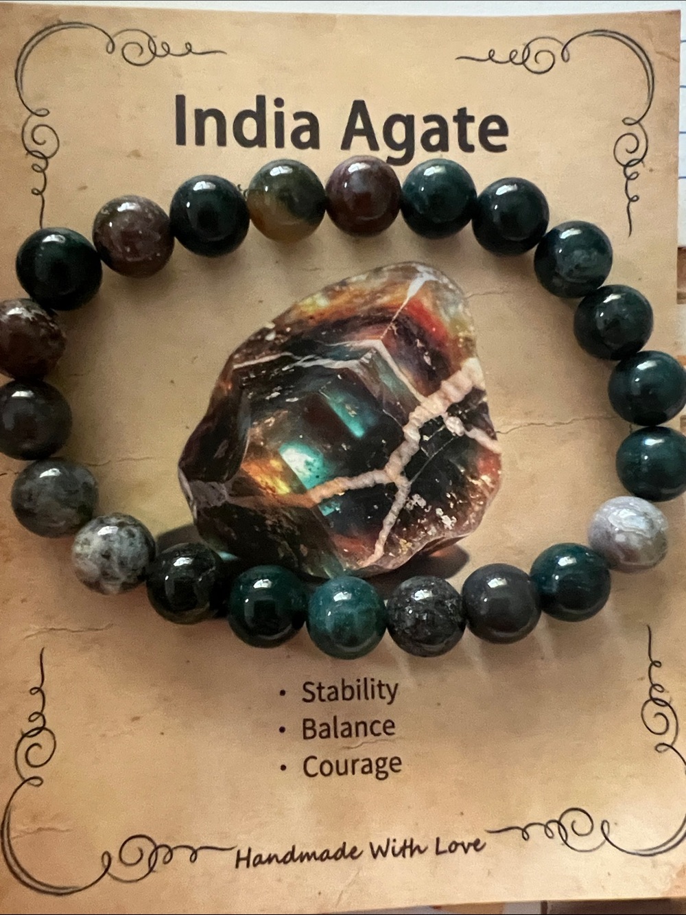 #2949*Unisex’s Green Beaded Stretch Bracelet - Handmade - Picture 3 of 17